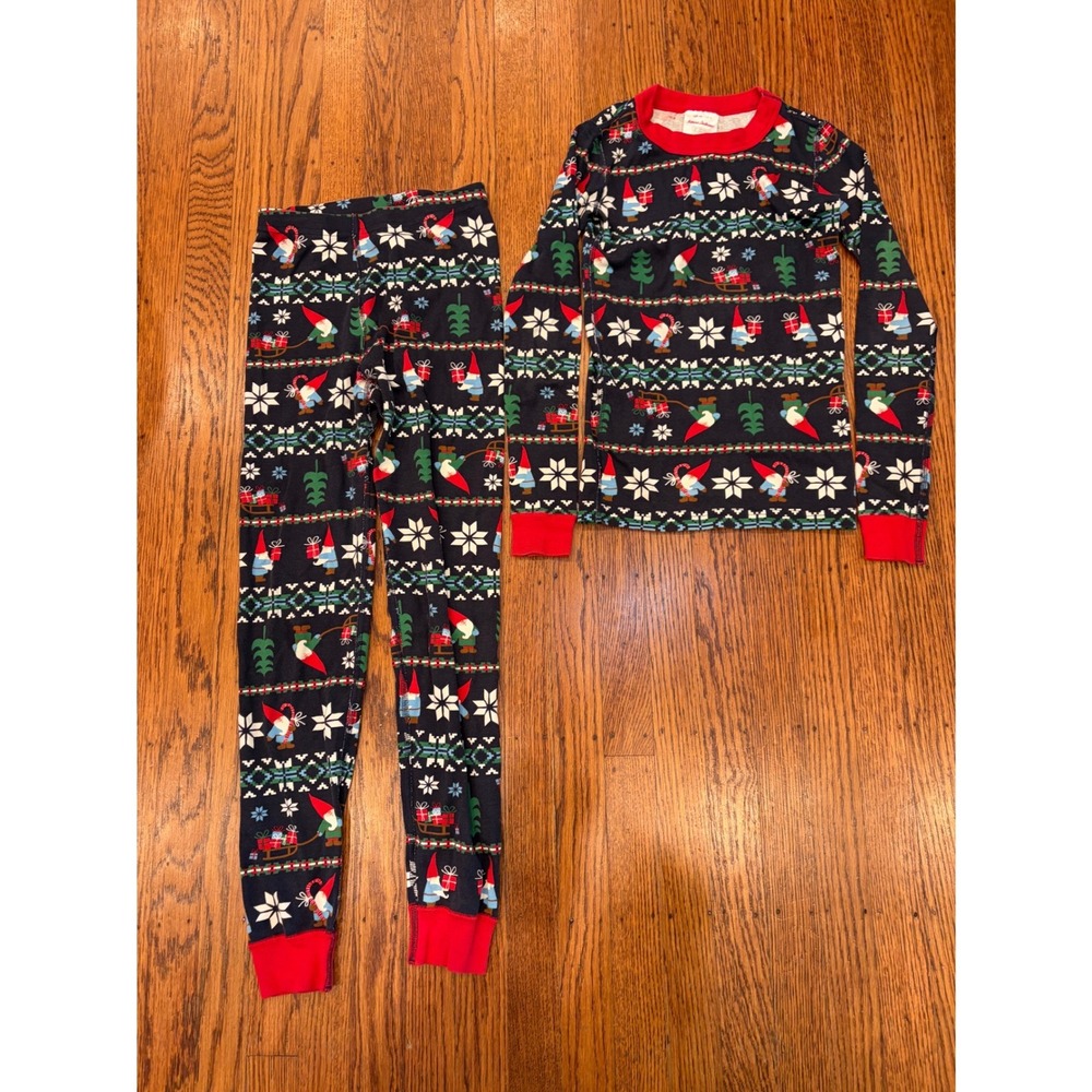 Hanna Andersson Kids Gnome Fair Isle Organic Cotton Pajama Set Navy Red Size 10